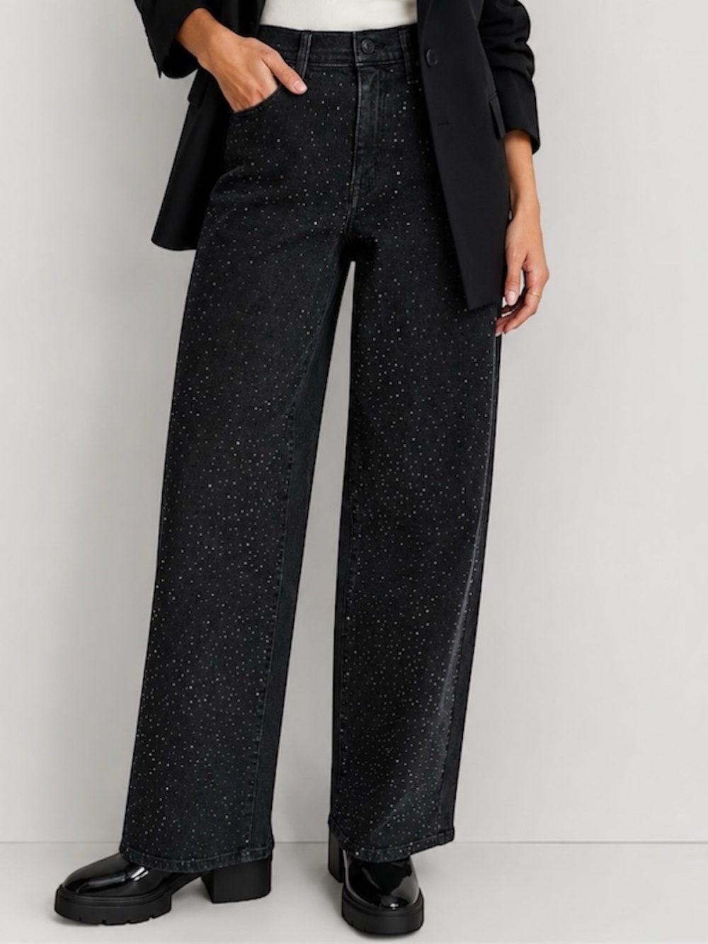 Gianni Bini Black Wide Leg Jeans with Subtle Silver Speckle